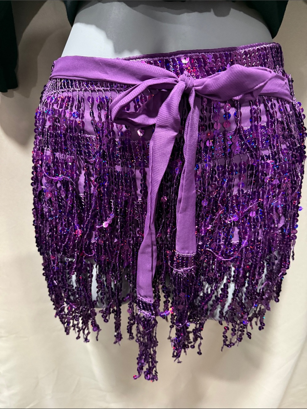 Purple Sequin Fringe Tie-Waist Skirt